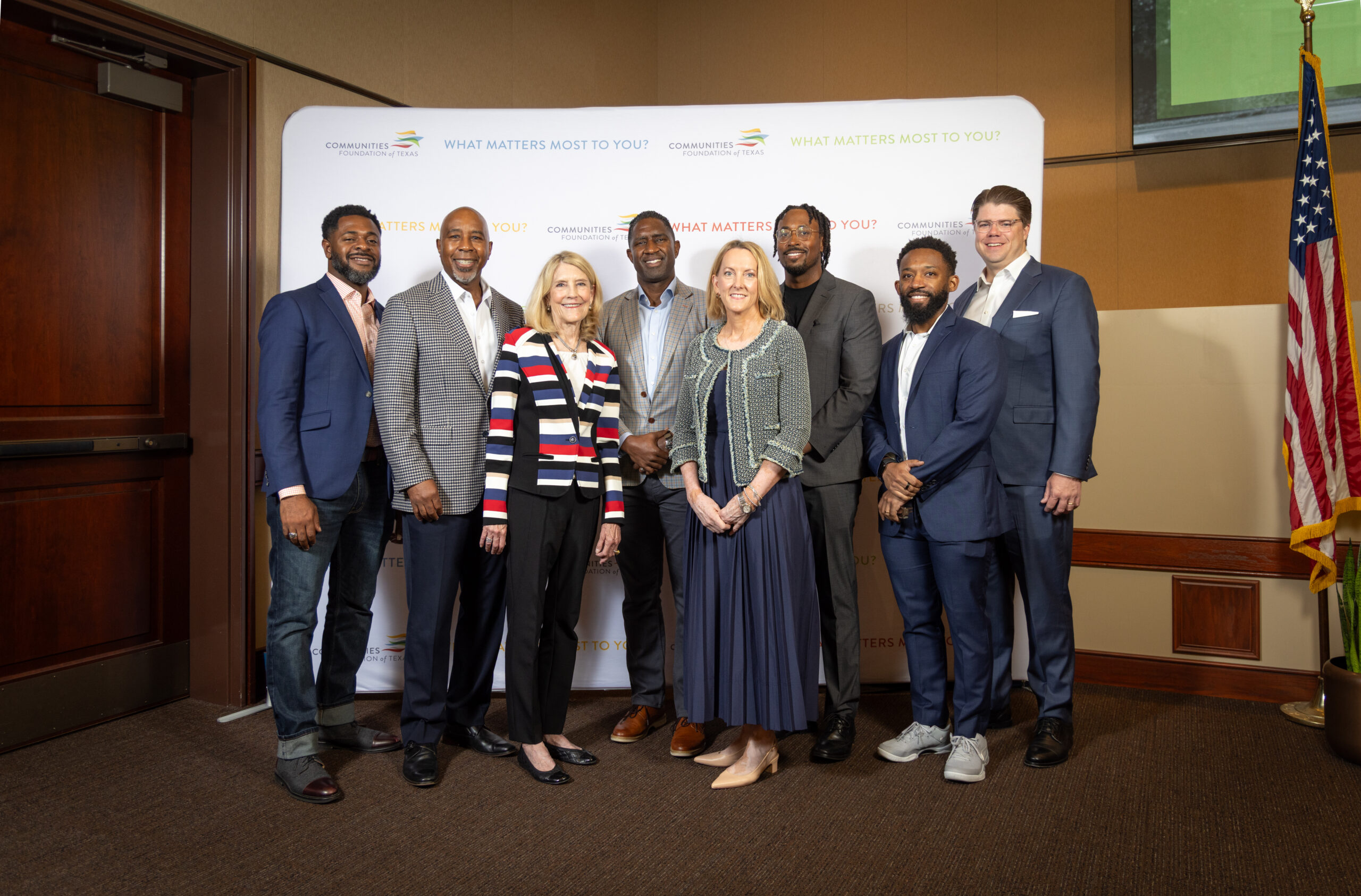 6/24/26 - (From left) Byron Sanders (Dallas ISD), Wayne White (CFT), Connie O'Neill (CFT), Jason Green (CFT's Educate Texas), Kerri Briggs,Ph.D. (CFT's Educate Texas), Taylor Toynes (For Oak Cliff), Xavier Henderson (For Oak Cliff), and Robert Kent (CFT)