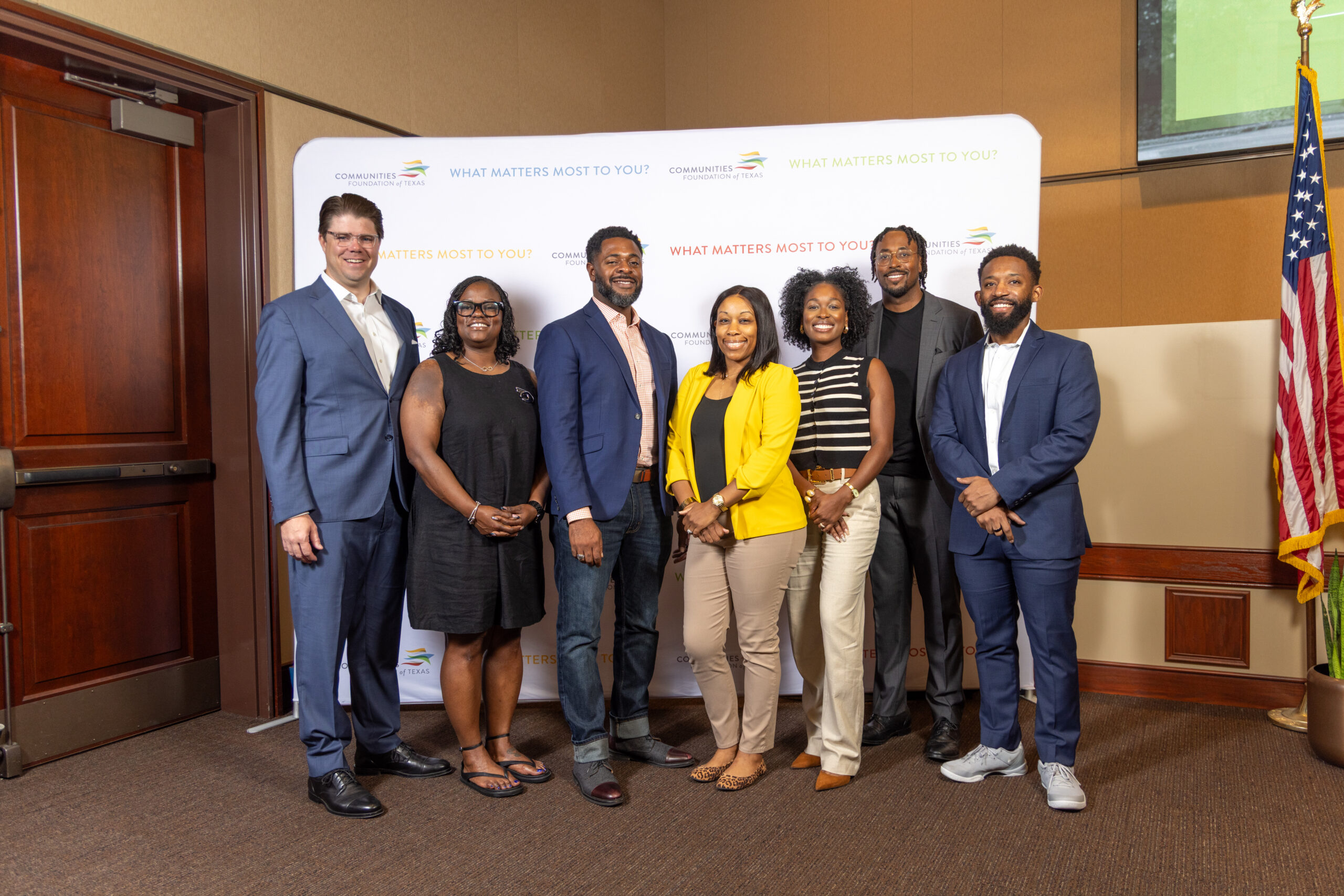 6/24/26 - (From left)  Robert Kent (CFT), Unesha Wells (For Oak Cliff), Byron Sanders (Dallas ISD), Shareefah Mason (For Oak Cliff), Jazmune Jenkins (For Oak Cliff), Taylor Toynes (For Oak Cliff), and Xavier Henderson (For Oak Cliff)